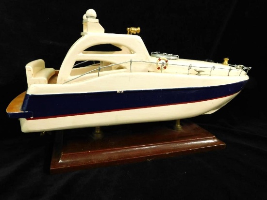 Painted Wood Model Yacht on Stand - 15" x 8" x 4.25"