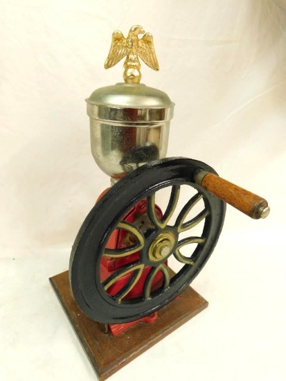 Cast Iron Painted Coffee Grinder with Wood Base And Drawer - 13" x 9" x 6.5"