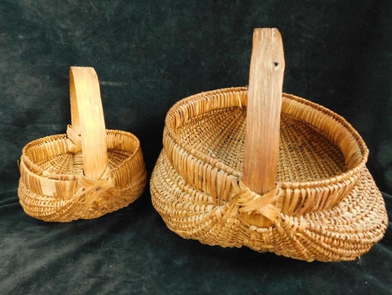 2 Vintage "Buttocks" Baskets with Handles - 9" x 11" x 10" and 7.5" x 6" x 6"