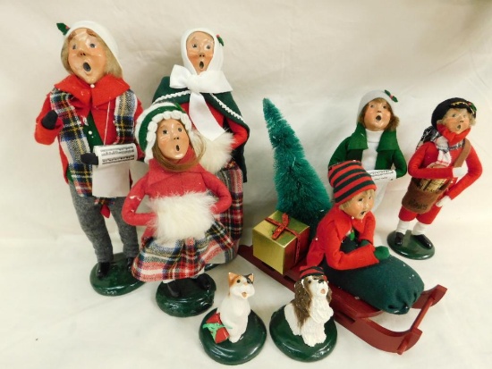 Lot of 8 Byers Carolers - As Is - 5 Standing - 1 Sleigh and 2 Pets