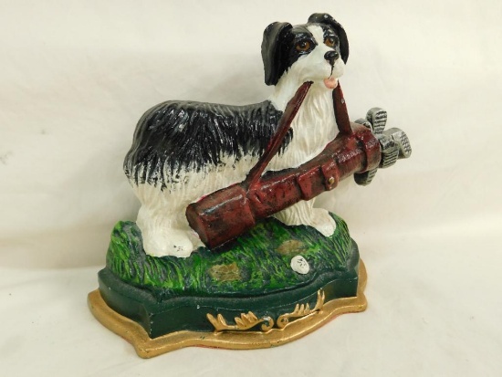 Painted Cast Iron "Golf Dog" Door Stop - 6.5" x 8" x 3"