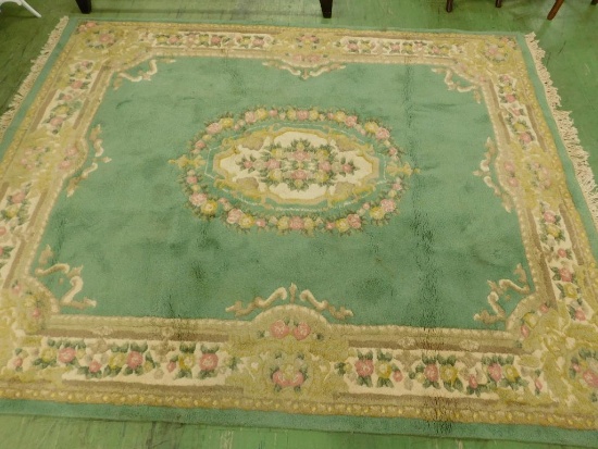 Green and Cream Floral Area Rug - 91" x 112"