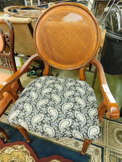Cane Backed Upholstered Arm Chair