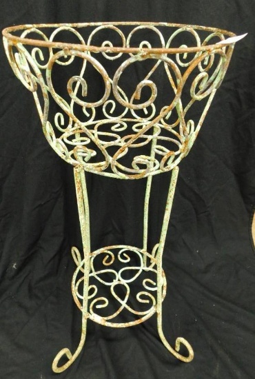 Shabby Painted Wrought Iron - Green Painted Plant Stand