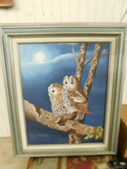 Oil On Canvas - Unsigned - Pair of Owls - 27" x 22"