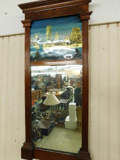 Vintage Reverse Painted Hall Mirror - 29.5" x 13"