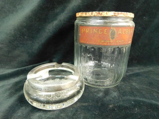 Vintage "Prince Albert" Tobacco Jar with Lid - Sterling Rimmed Ashtray - 1926
