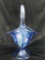 Fenton Glass - Blue Tulip Basket - Hand Painted - Signed McWagner - 11