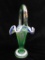 Fenton Glass - Basket - Iridescent Green Hand Painted - Signed Bill Fenton - 10