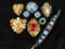 Group of 8 Costume Jewelry Pieces - 5 Brooches - 1 Bracelet - 1 Brooch / Earring Set