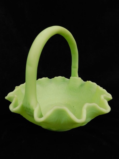 Fenton Glass - Basket - Lime Green Satin Glass - 7" Tall