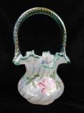 Fenton Glass - Opalescent Basket - Hand Painted - Signed Shelly Hopkins - 90th Anniversary - 9