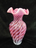 Fenton Glass - Vase - Cranberry Swirl - Ruffled Rim - 11.5