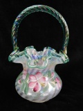 Fenton Glass - Opalescent Basket - Hand Painted - Signed Brenda Montgomery - 90th Anniversary - 9