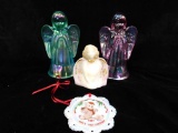 Lot of 4 Fenton Glass Pieces - 3 Angel Figures - 1 Ornament - 3.5