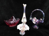 Lot of 4 Fenton Glass Pieces - 3 Small Baskets - 1 Bud Vase - 4