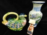 Lot with Asian Duck Teapot - 2 Chinese Vases - 6.5