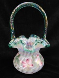 Fenton Glass - Opalescent Basket - Hand Painted - Signed J. Cutshaw - 90th Anniversary - 9