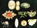 Group of 10 Costume Jewelry Pieces - 8 Brooches - 1 Brooch / Earring Set