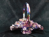 Fenton Glass - Carnival Purple Basket - Hand Painted - Signed S. Allman - 8