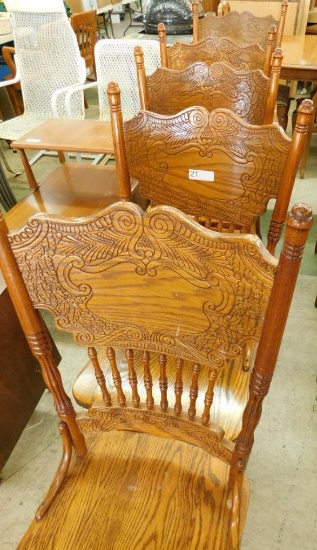 Country Carved Oak Kitchen Chairs - Each 40" x 19" x 22"