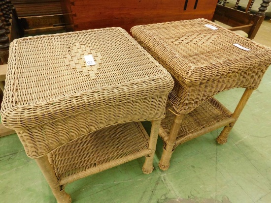 Wicker Side Tables - Tan / Beige - Each 22.5" x 17" x 17"