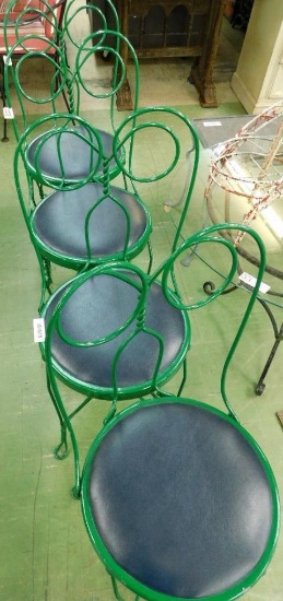 Vintage Green Painted Metal Ice Cream Parlor Chairs - Each 34.5" x 15" x 17"