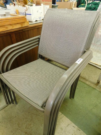 Modern Metal Patio Chairs with Fabric Seats - Each 34" x 23" x 26"
