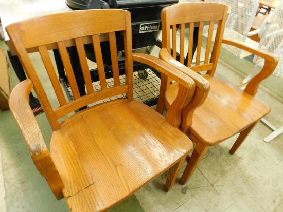 Vintage Heavy Oak Arm Chairs - Each 33.5" x 24" x 24"