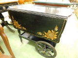 Black Stenciled Drop Side Tea Cart with Removable Glass Tray - 28