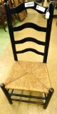 Vintage Black Painted Ladder Back Chair with Natural Rush Seat - 41