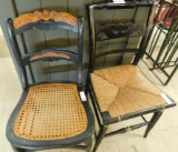 Vintage Black Painted Chairs - 1 Rush Seat - 1 Cane Seat