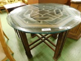 Round Glass Top Table With Intricate Wood Base - 29