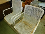 Vintage White Painted Metal Porch Spring Chairs - 1 High Back - 1 Low Back