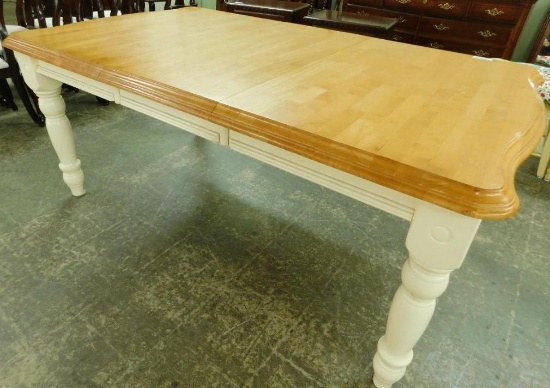 Country / Farm Oak Top Table with Pale Yellow Painted Base and 1 Leaf - 31" x 71" x 41"