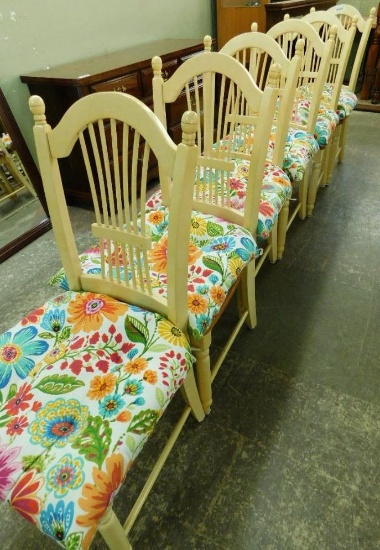 Country / Farm Oak Top Chairs with Pale Yellow Painted Base - Each 40" x 18" x 22"