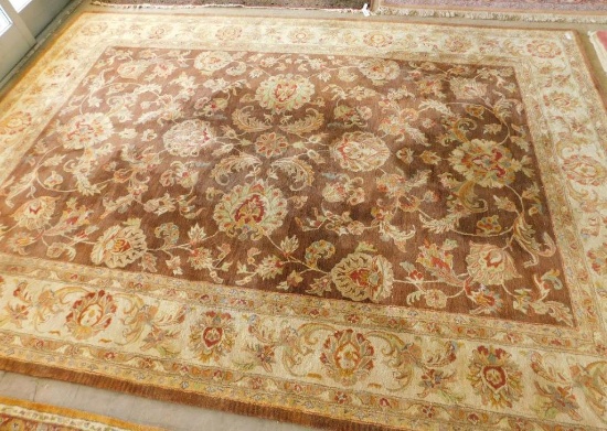 Brown Cream and Rust - Room Size Rug - 13'7" x 9'6"
