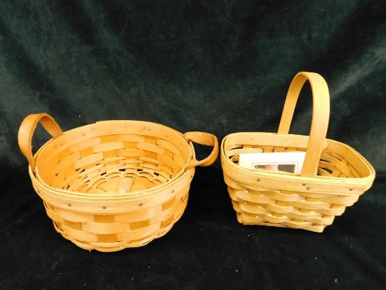 Longaberger Basket - Small Round 3.5" x 7" - Handled Rectangular 7" x 6.5" x 4.5"