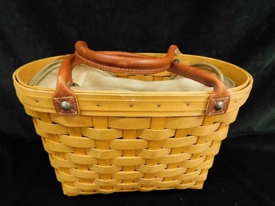 Longaberger Basket - Double Leather Handled - 8.5" x 13" x 7"