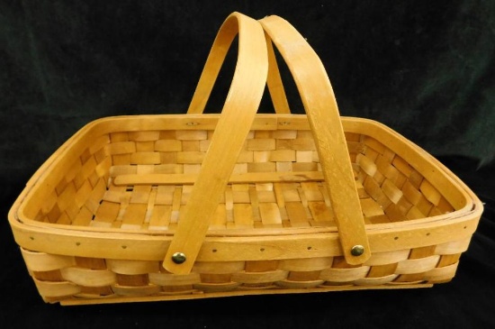 Double Wood Handled Hand Made Basket - Signed B. Harris