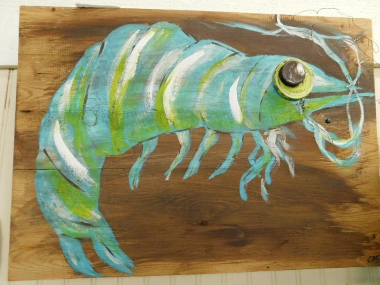 Folk Art Crayfish / Shrimp - Signed RAK - 16" x 22.5"