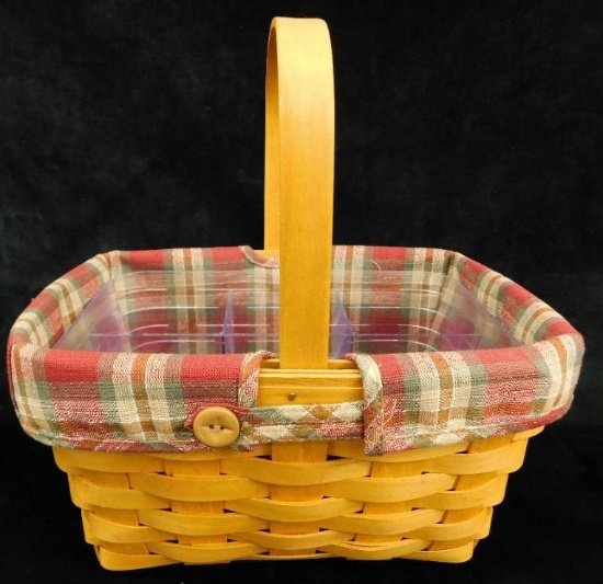 Longaberger Basket - Ohio - Single Wood Handled Basket with Cloth and Hard Plastic Liner