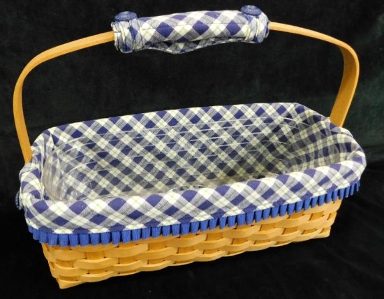 Longaberger Basket - Ohio - Single Wood Handled Basket with Cloth and Soft Plastic Liner