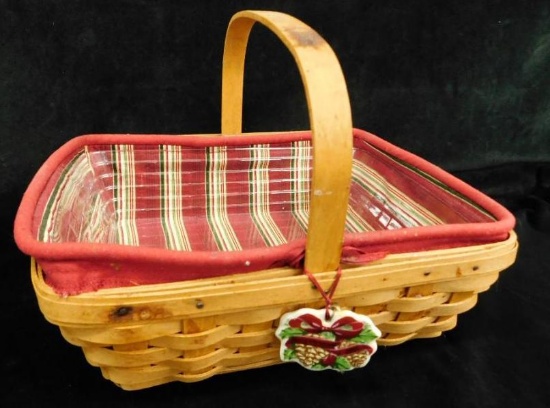 Longaberger Basket - Ohio - Single Wood Handled Basket with Cloth and Plastic Liner