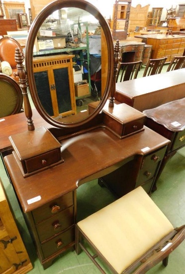 Solid mahogany, vanity with stool