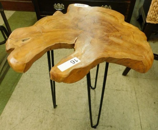 Wood Slab Metal Base Side Table