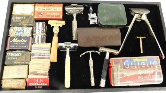 Tray Lot - Vintage Shaving Razors and Blades