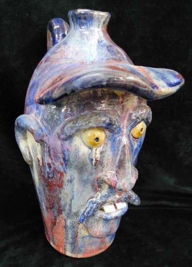Southern Folk Art Pottery - Face Jug - Billy Joe Craven - 13" x 7.5" x 8.5"