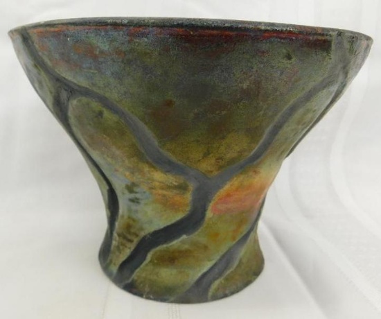 Raku Pottery Vase - Signed DLC 08 - 5" x 7.25"