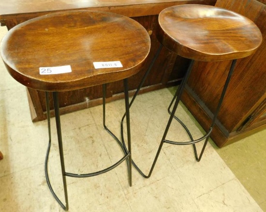 Pair of Wood And Metal Counter Stools - One Money